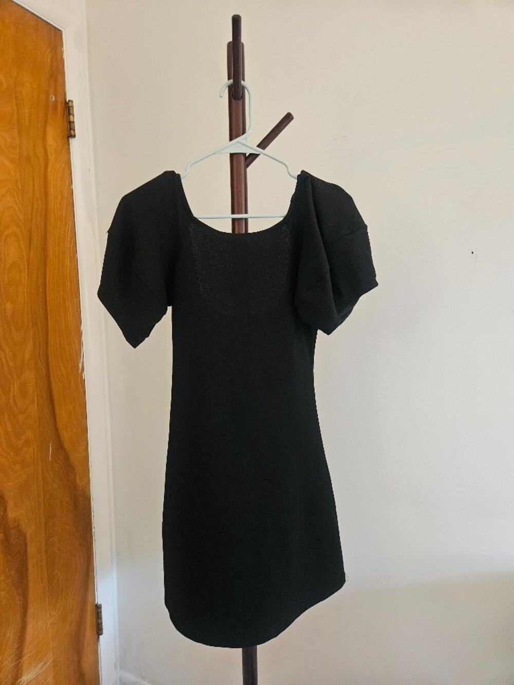 Zara Short Black Cocktail Dress with Scoop Back and Puff Sleeves Size S